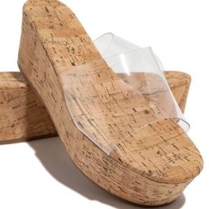 Clear strap cork style platform sandals